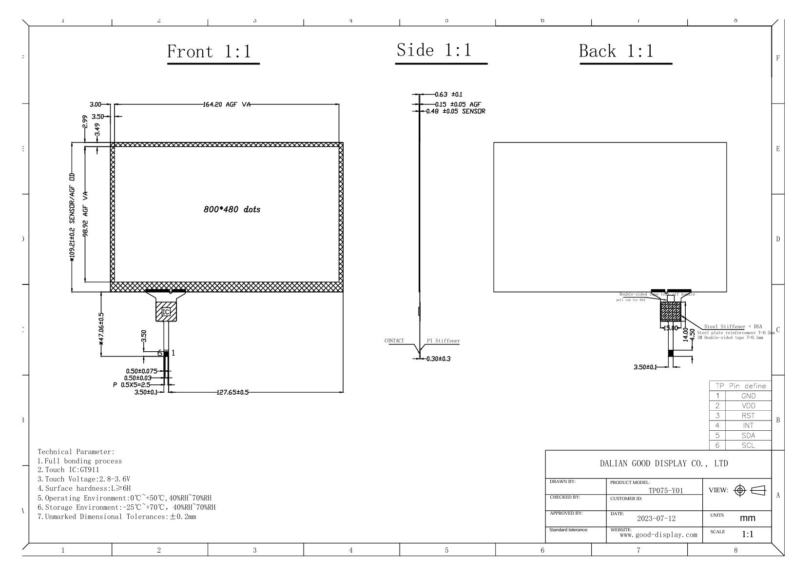 GDEY075T7-T01 Specification Drawing
